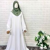 White Aline Abaya With Flower Sleeves